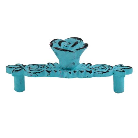Turquoise Rose Distressed Iron Pull Cabinet Handles